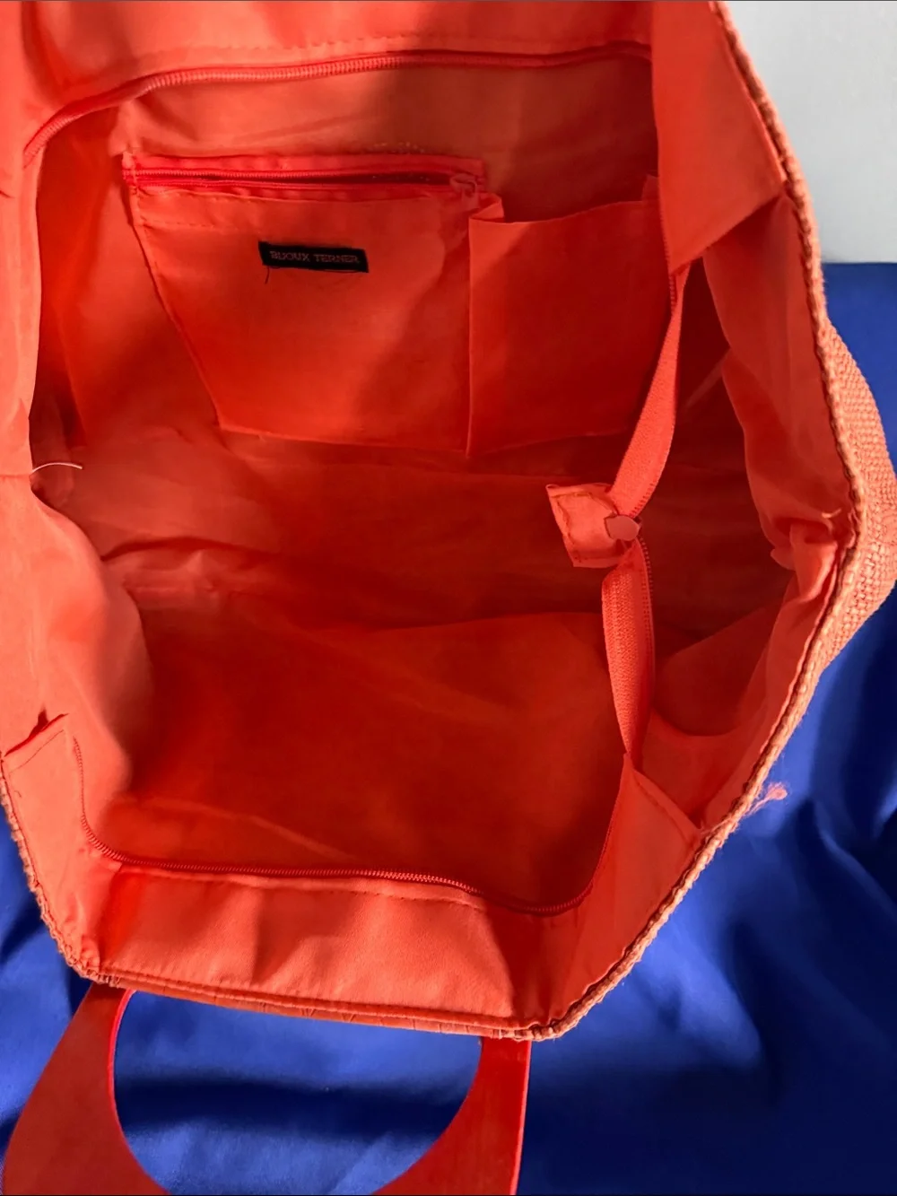 Bijoux Terner Coral-Orange Woven Tote with Signature Cutout Handles - Picture 4 of 5